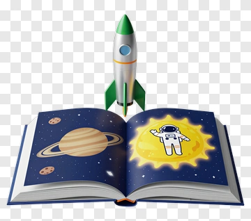 Rocket Above Open Space Book With Astronaut And Planet PNG