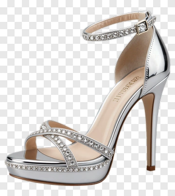 Silver High Heel Sandal With Rhinestones PNG