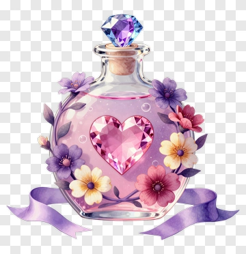 Colorful Heart-Shaped Potion Bottle With Flowers PNG