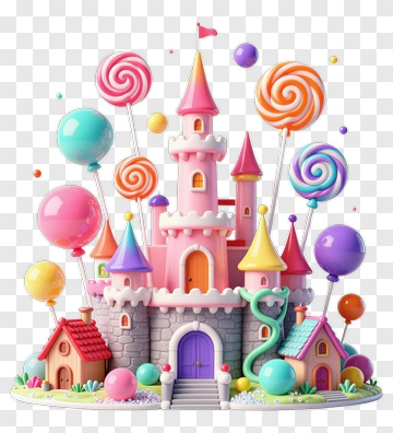Colorful Candy Castle With Balloons PNG