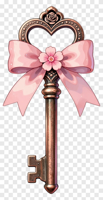 Key With Pink Ribbon And Flower PNG