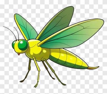 Cartoon Grasshopper With Green Wings PNG