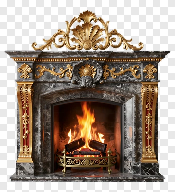 Elegant Fireplace With Golden Accents PNG