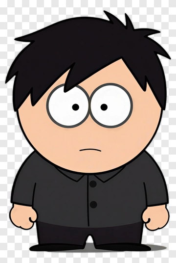 Cartoon Boy With Black Hair And Black Outfit PNG