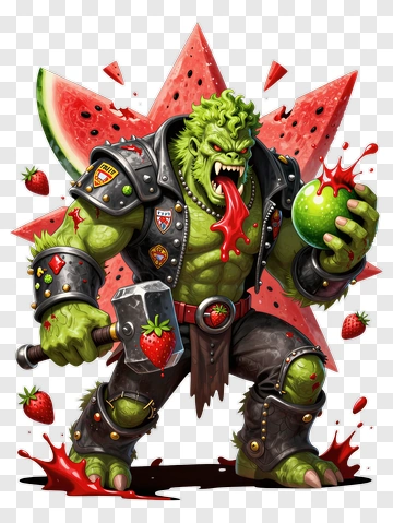 Cartoon Monster Holding A Watermelon PNG