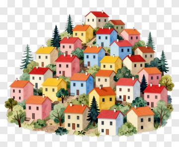 Colorful Houses On A Hill PNG
