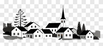 Silhouette Village With Church And Trees PNG