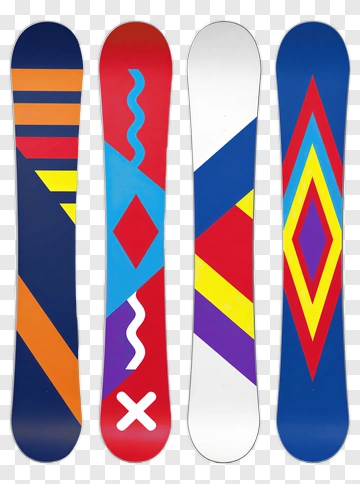 Colorful Snowboards With Unique Designs PNG