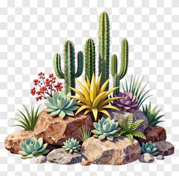 Cactus Arrangement With Succulents And Rocks PNG