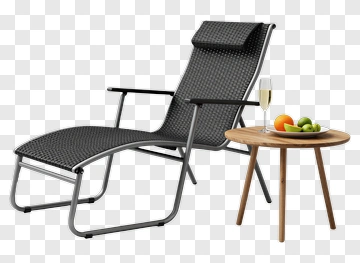 Black Lounge Chair With Wooden Side Table PNG