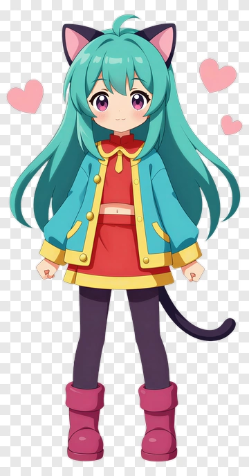 Kawaii Girl With Cat Ears And Heart Background PNG