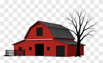 Red Barn With A Bare Tree PNG