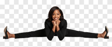Woman Doing A Split In A Black Suit PNG