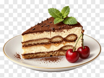 Chocolate Cake Slice With Cherries PNG