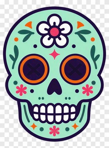 Colorful Sugar Skull With Floral Decorations PNG