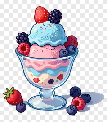 Cartoon Ice Cream Sundae With Berries PNG