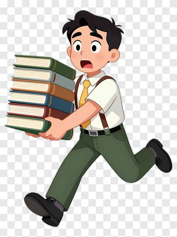 Cartoon Boy Carrying Books PNG