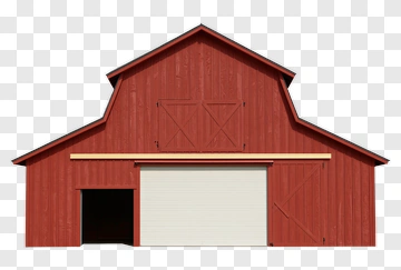 Red Barn With White Garage Door PNG