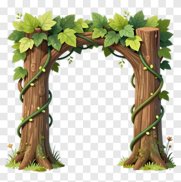 Colorful Tree Arch With Vines And Leaves PNG