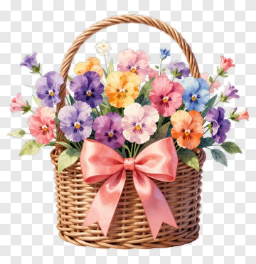Flower Basket With Colorful Pansies PNG