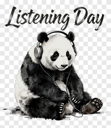 Panda Listening To Music On Listening Day PNG