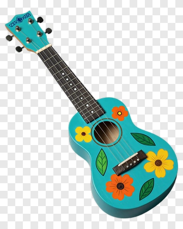 Colorful Ukulele With Floral Decorations PNG