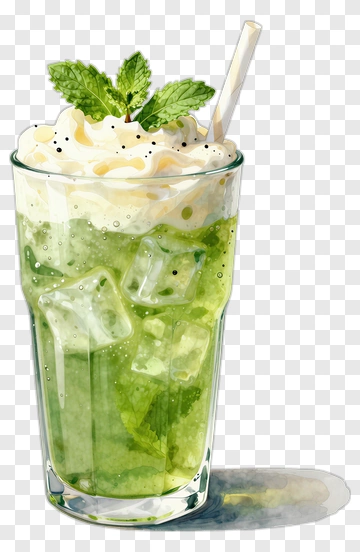 Minty Green Beverage With Whipped Cream PNG