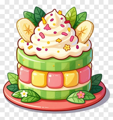 Colorful Cake With Cream And Fruits PNG