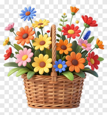Colorful Flower Basket PNG