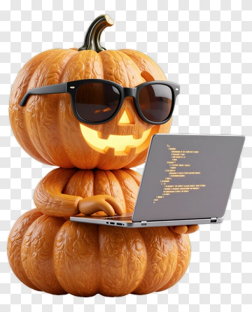 Cartoon Pumpkin Using A Laptop PNG