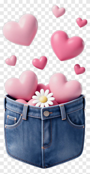 Denim Pocket Filled With Pink Hearts And A Daisy PNG