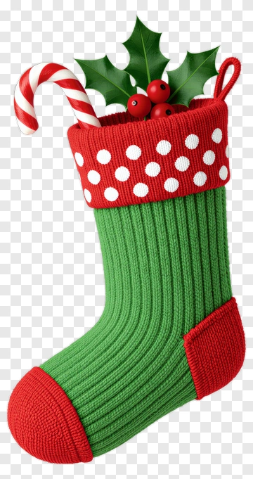 Christmas Stocking Filled With Candy Canes And Holly PNG