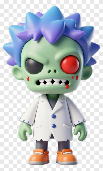 Cartoon Zombie Character With Colorful Hair PNG