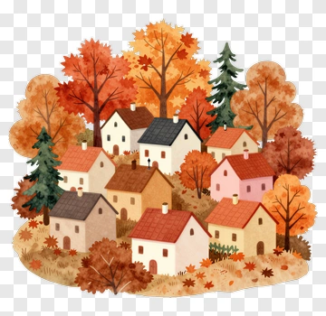 Autumn Village With Colorful Trees And Houses PNG
