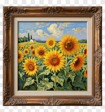 Sunflower Field In Ornate Frame PNG
