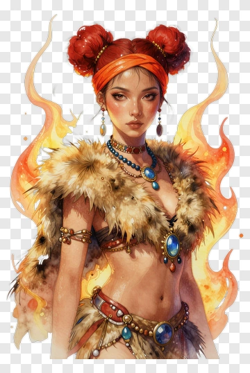 Fantasy Warrior Woman With Fiery Background PNG