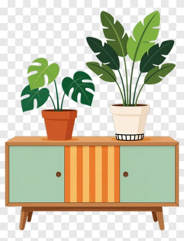 Potted Plants On A Modern Side Table PNG