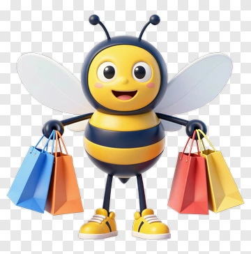 Cartoon Bee Holding Shopping Bags PNG