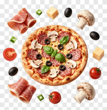 Delicious Pizza With Toppings And Ingredients PNG
