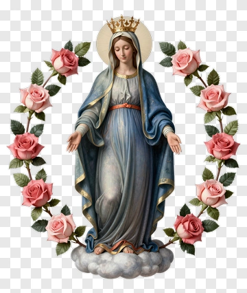 Virgin Mary Surrounded By Roses PNG