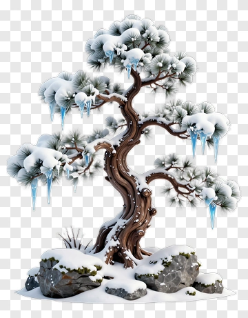 Snowy Pine Tree With Icicles PNG