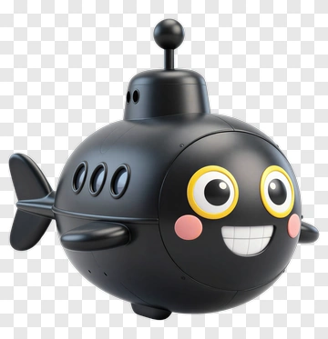 Cartoon Black Submarine With Smiling Face PNG