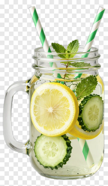 Refreshing Lemon And Cucumber Drink In A Mason Jar PNG