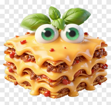 Cartoon Lasagna With Big Eyes And Basil PNG