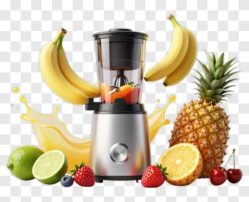 Blender With Fruits And Splashing Juice PNG