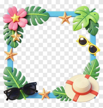 Colorful Summer Frame With Leaves And Sunglasses PNG