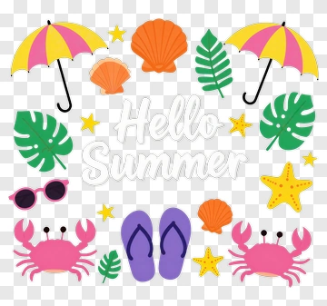 Hello Summer With Beach Elements PNG
