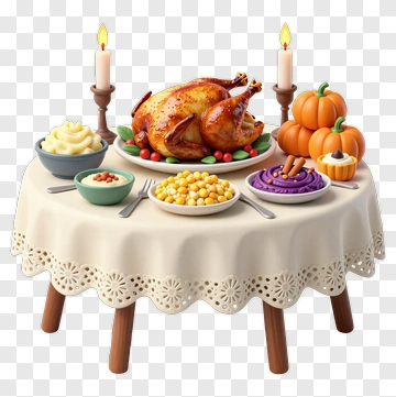 Thanksgiving Dinner Table With Roasted Turkey PNG