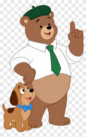 Cartoon Bear And Dog With A Green Hat PNG
