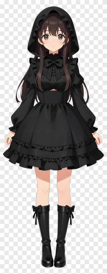 Anime Character In Black Dress PNG